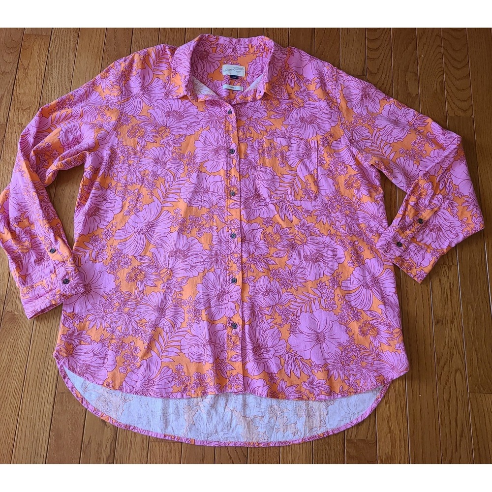 Universal Thread Long Sleeve Relaxed Fit Pink‎ Button Up Blouse size XL Garden